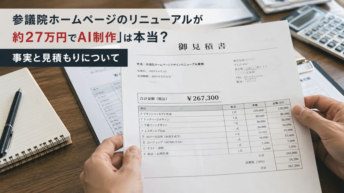「参議院ホームページのリニューアルが約27万円でAI制作」は本当？事実と見積もりについて