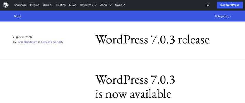 WordPress7.0.3公式アップデートのお知らせ
