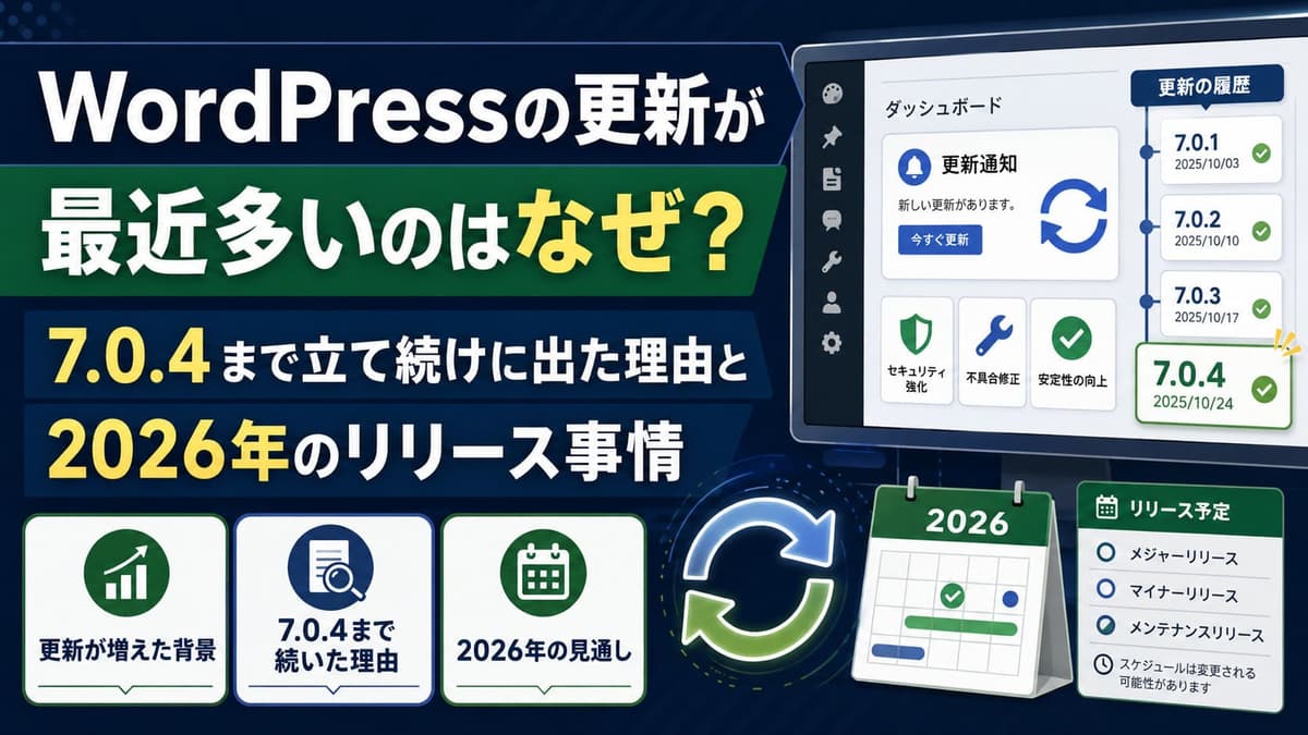 WordPressの更新が最近多いのはなぜ?7.0.4まで立て続けに出た理由と2026年のリリース事情